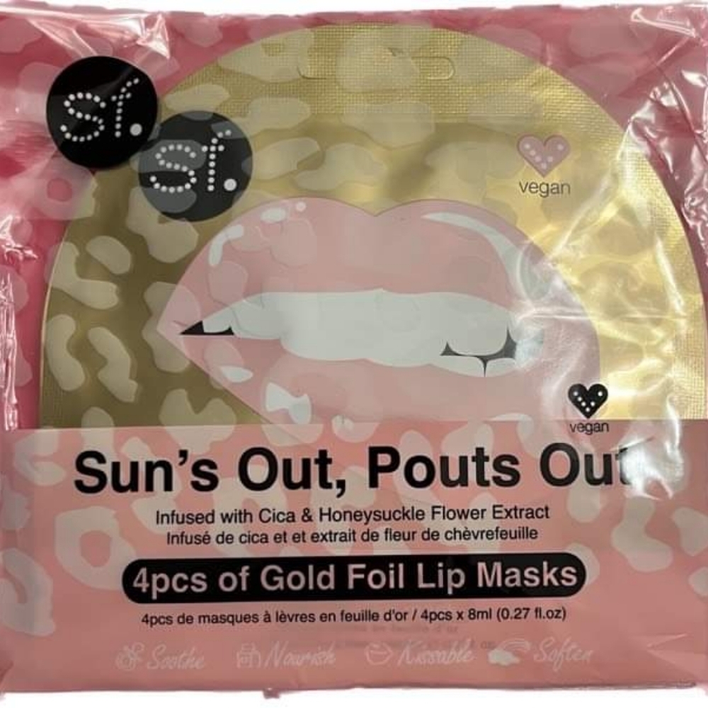 Suns Out Pouts Out Set of 4 Gold Foil Lip Masks Cica‎ & Honeysuckle Beauty Skin